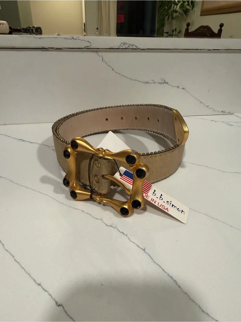 NWT Vintage B.B. Simon Tan Beige Gold Black Crystal Western